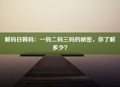 解码日韩码：一码二码三码的秘密，你了解多少？